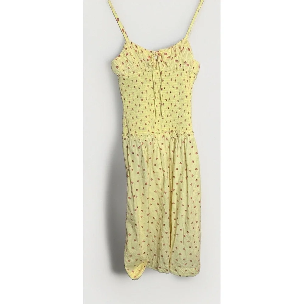 Free People Yellow Strawberry Small Sundress Midi Smocked Coquette Cottage Core